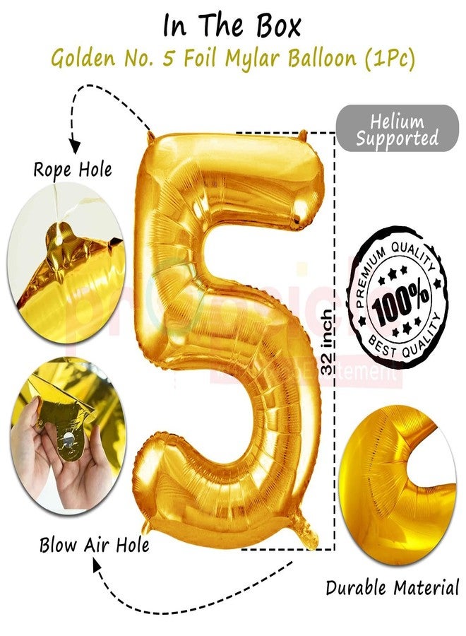 Propsicle 32 inch Birthday Foil 5 Number Helium Balloon Party Decoration Golden Pack of 1 | 5 Year No. Balloons Birthday/Anniversary | Five Number - Image 3